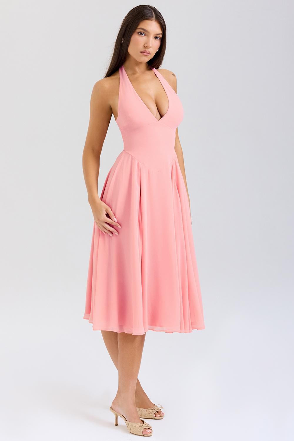 Solada  peach georgette halter sundress Product Image