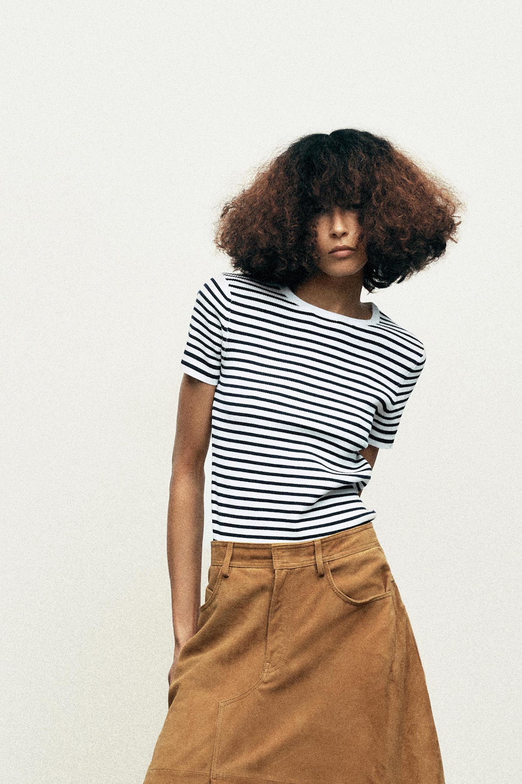 SHORT SLEEVE STRIPED KNIT TOP Product Image