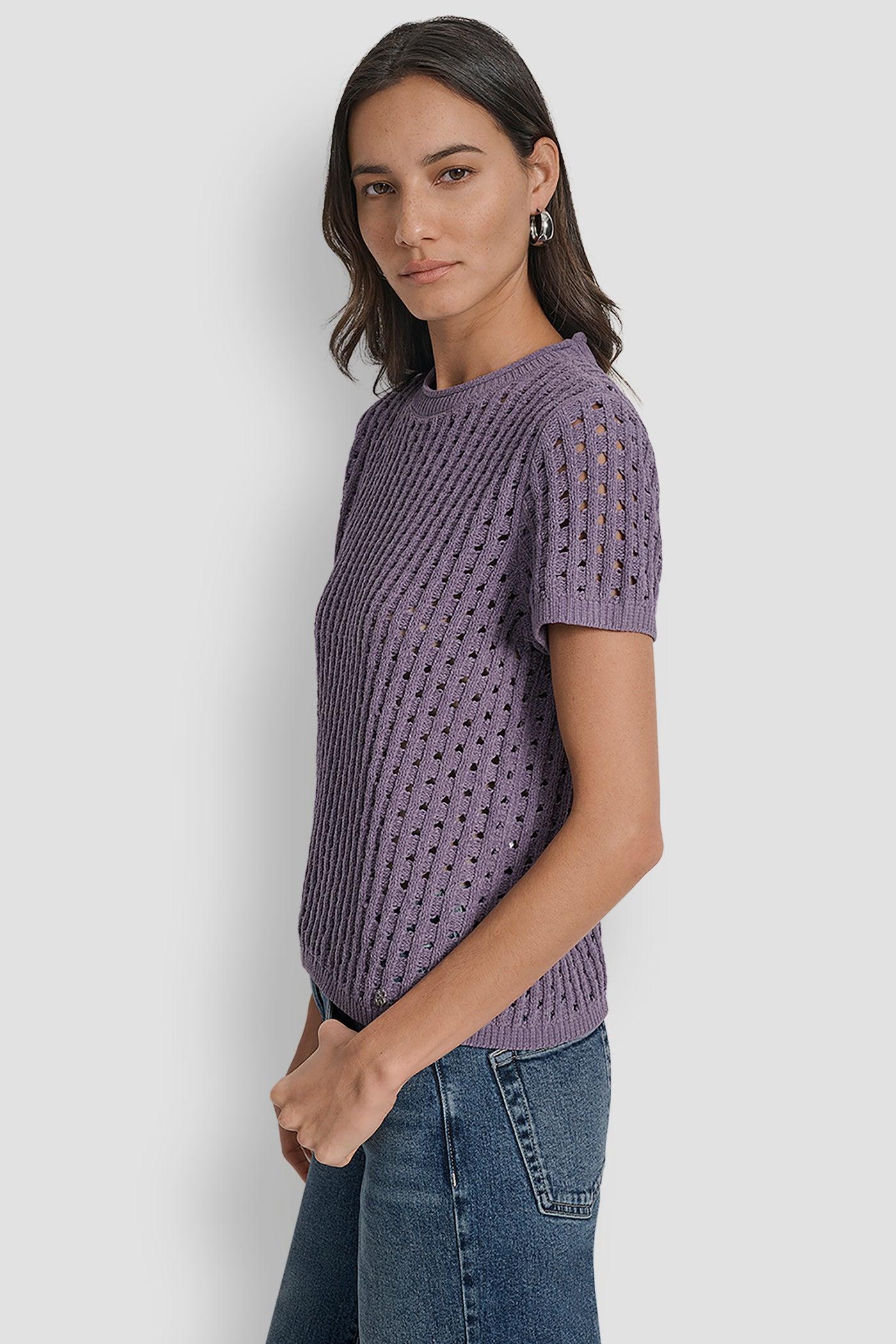 OPEN STITCH CREW NECK SHORT SLEEVE SWEATER Product Image