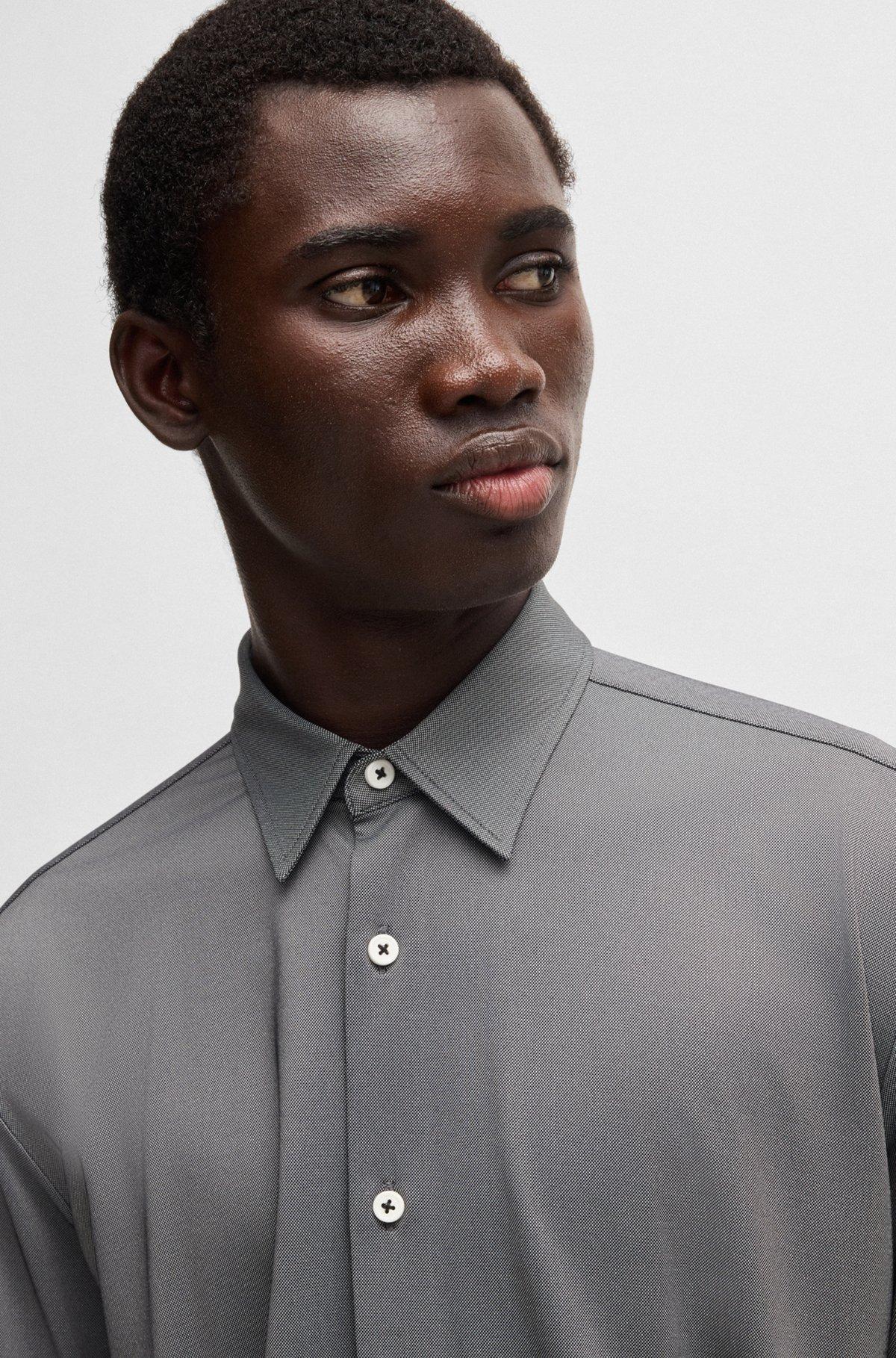 Slim-fit shirt in structured performance-stretch fabric Product Image