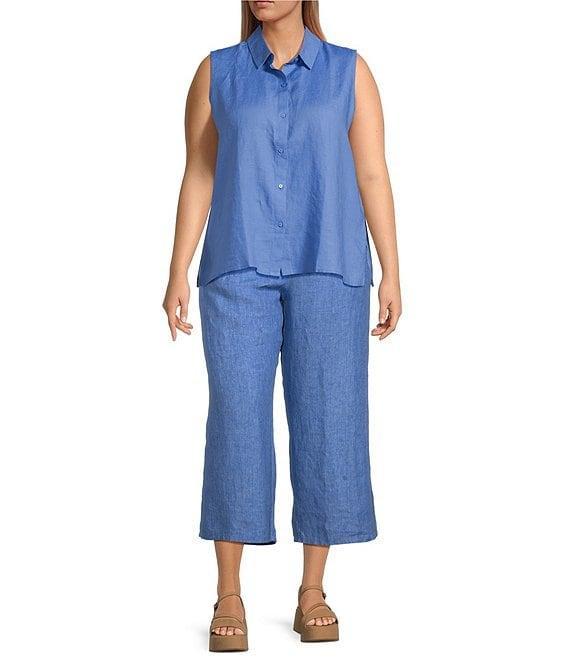 Eileen Fisher Plus Organic Handkerchief Linen Point Collar Sleeveless Button Front Shirt Product Image