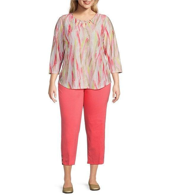 Allison Daley Plus Size Lattice Hem Pull-On Straight Leg Cropped Pants Product Image