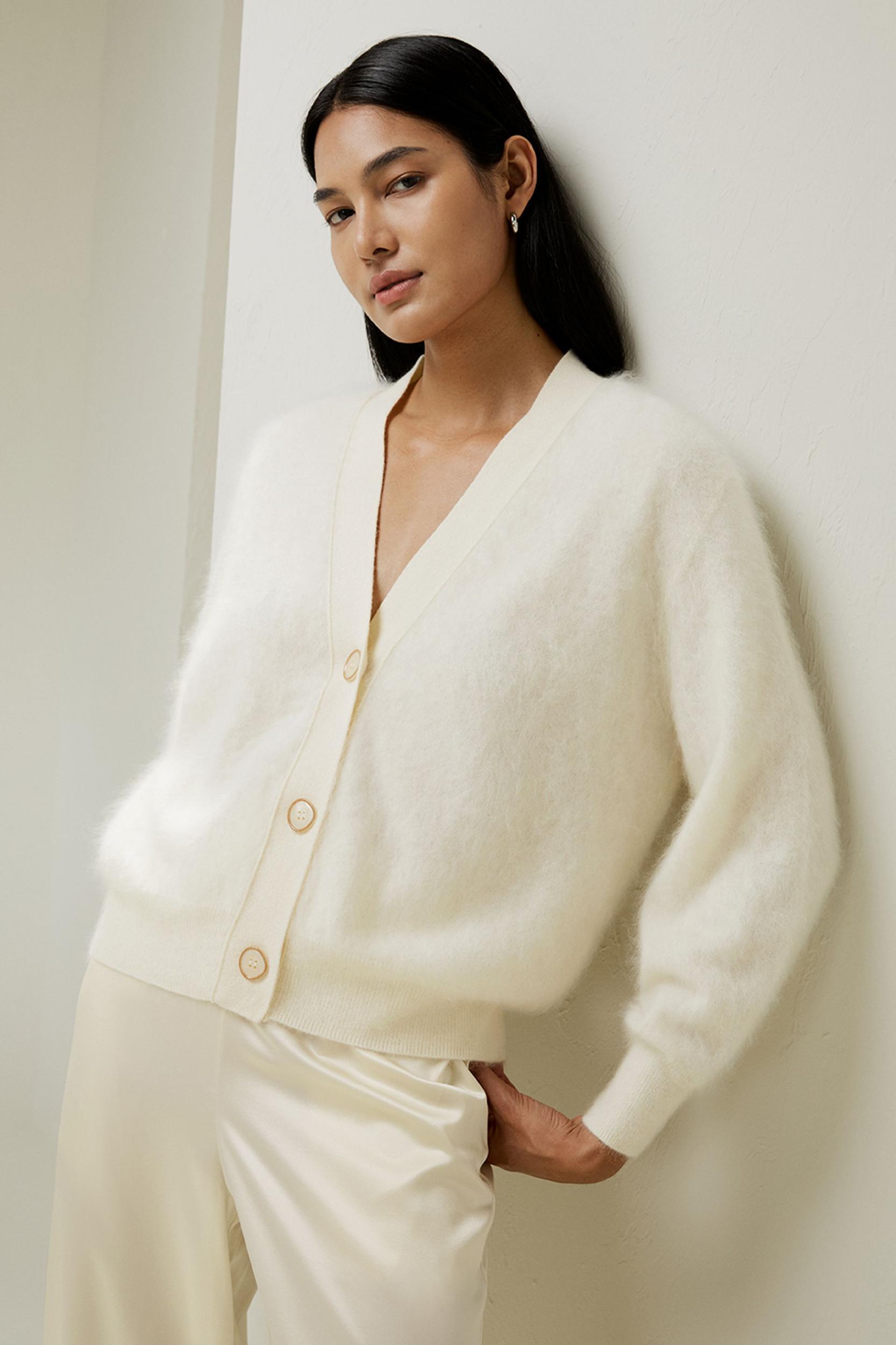 LILYSILK Cashmere Cardigan Women White Premium Cashmere Comfortable Dropped Shoulder Cardigan M Product Image