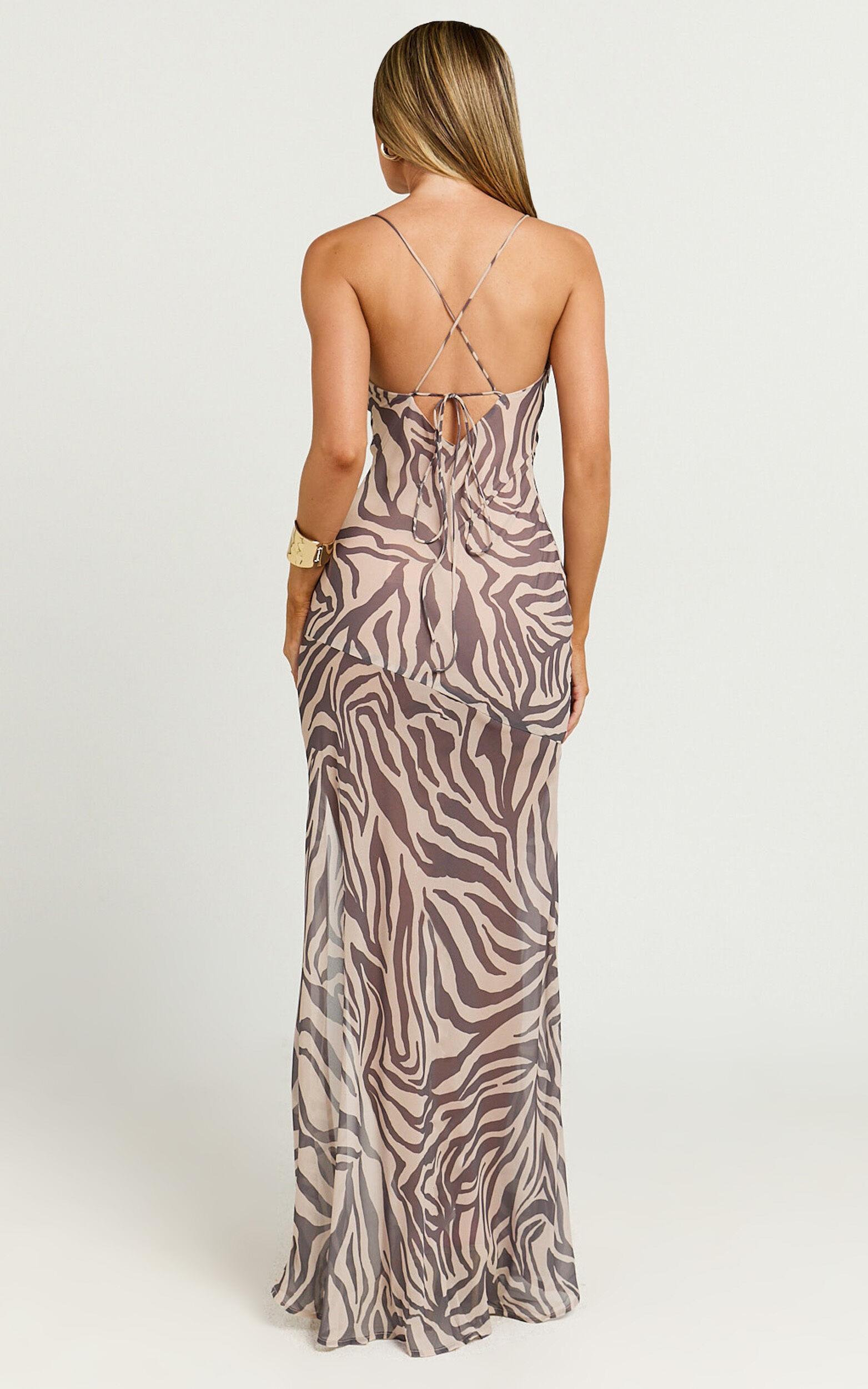Talia Maxi Dress - Cowl Neck Low Back Dress in Abstract Zebra Print Product Image