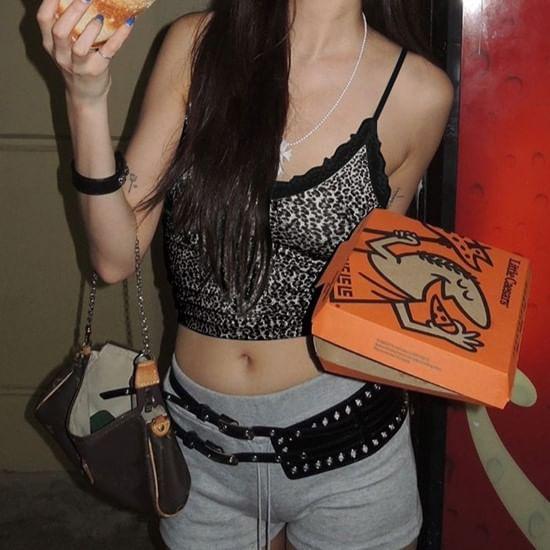 Leopard Print Lace Trim Cropped Cami Top Product Image