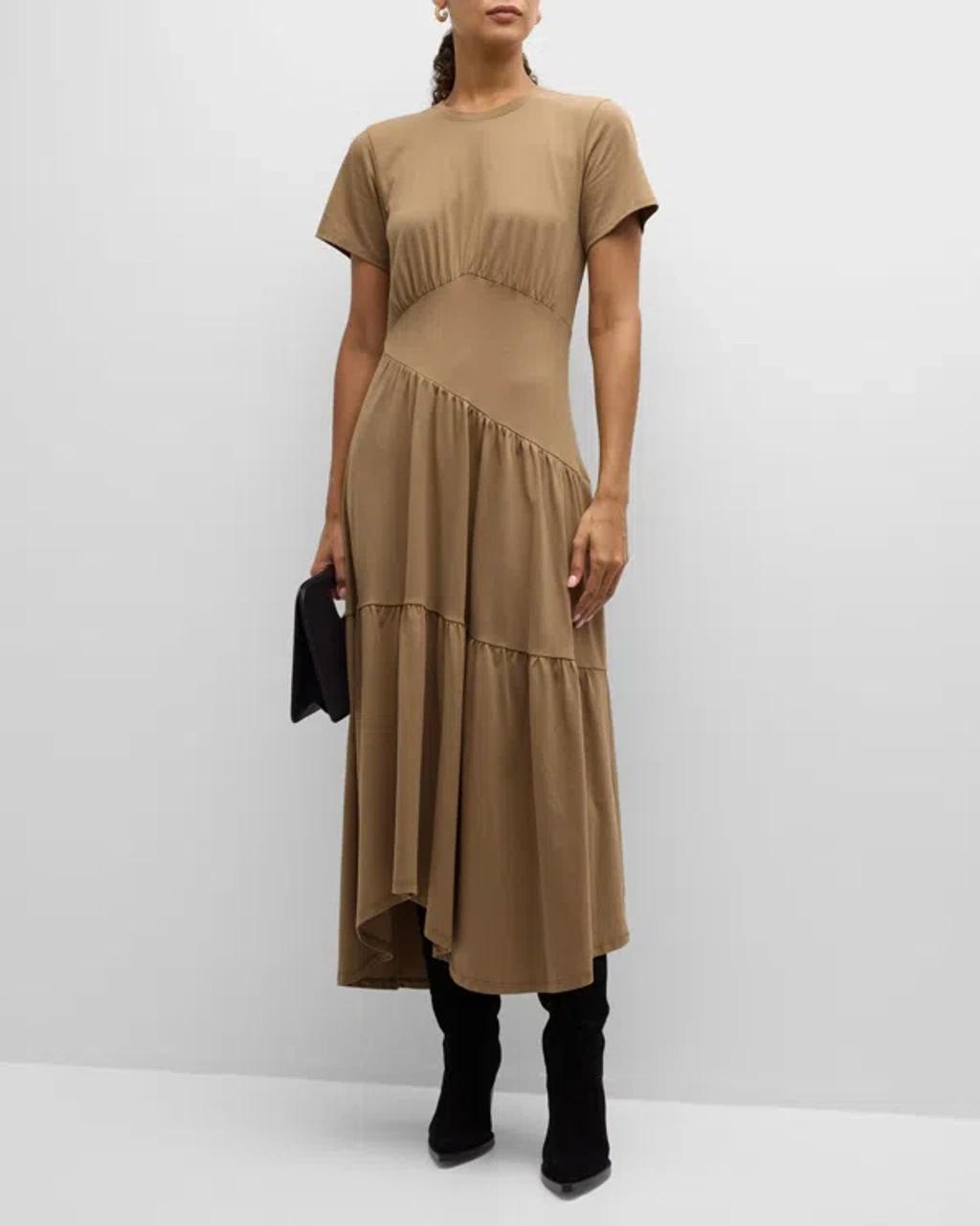 FRAME Asymmetric Tiered Ruffle Knit Dress In Earth Product Image