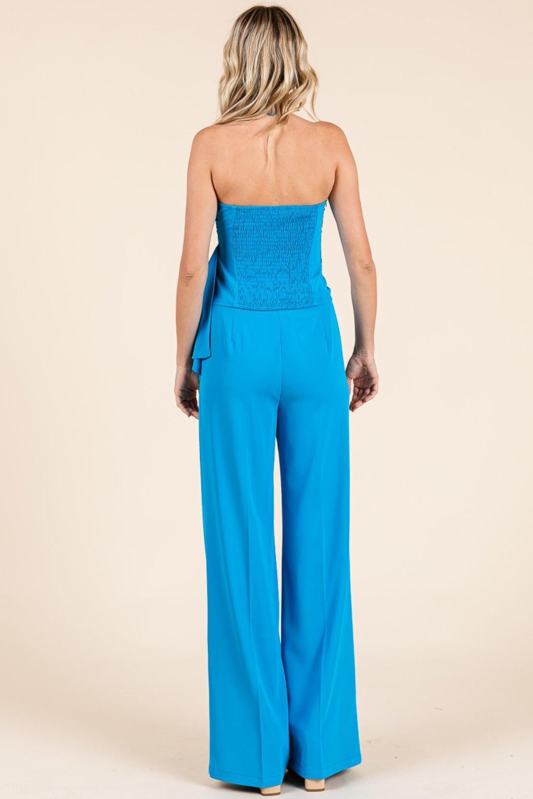 Strapless Smocked Crop Top & Wide-Leg Pants Set Product Image