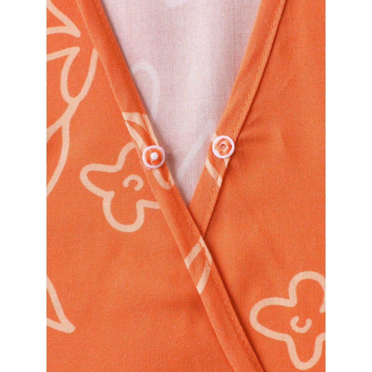 Plus Size Rayon Silhouette Floral Print Midi Dress Rust Women Leisure Overlap Collar Short sleeve Curvy BloomChic 12/L Product Image