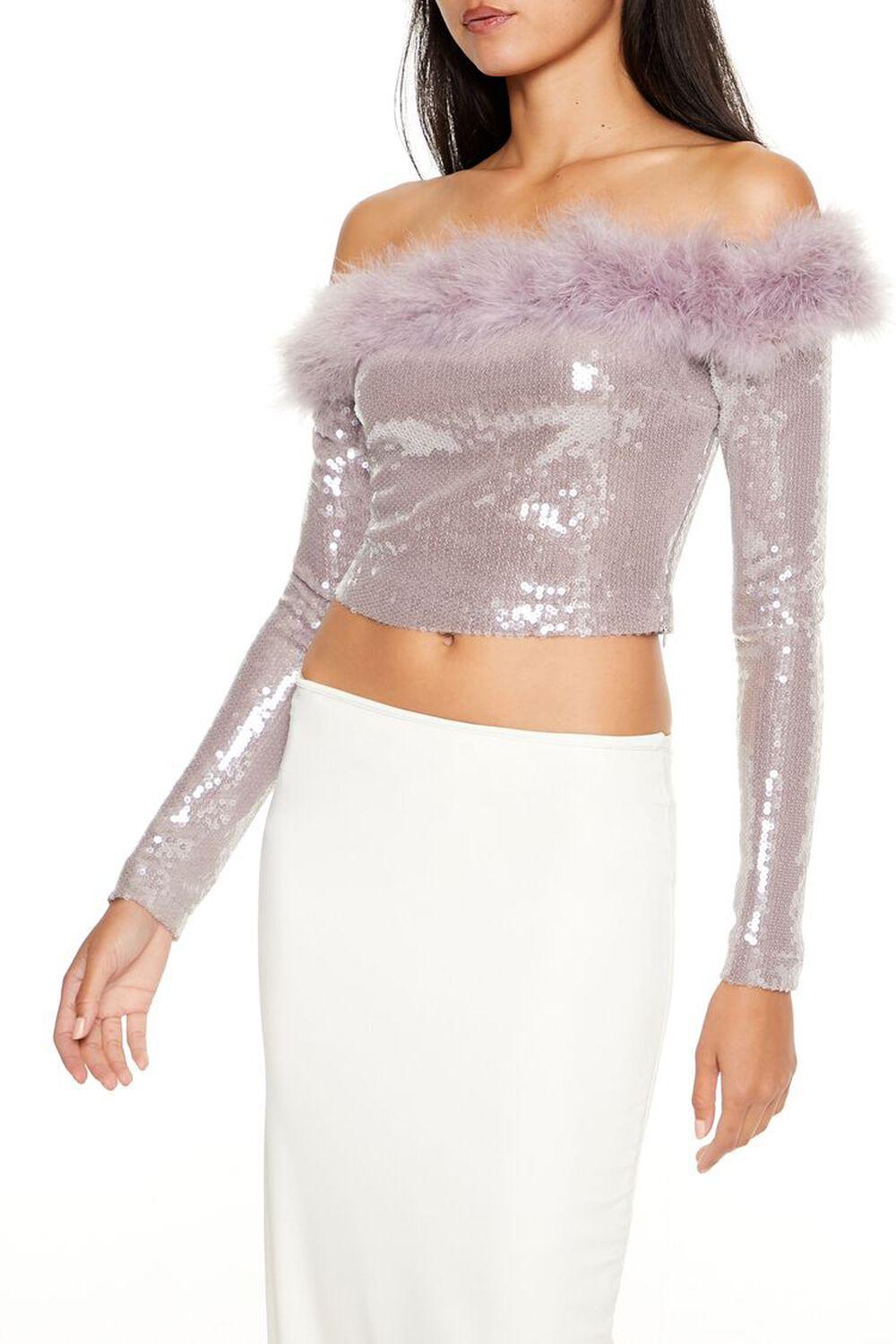 Faux Fur-Trim Sequin Crop Top | Forever 21 Product Image