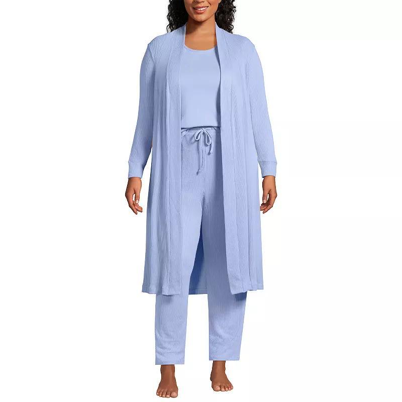 Plus Size Lands End Womens Cozy 3 Piece Pajama Top, Pajama Pants & Robe Sleep Set Product Image