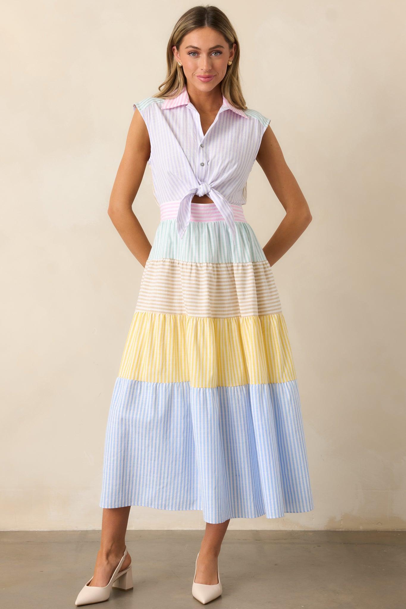 Yacht Club Lavender Multi Stripe Midi Dress Product Image