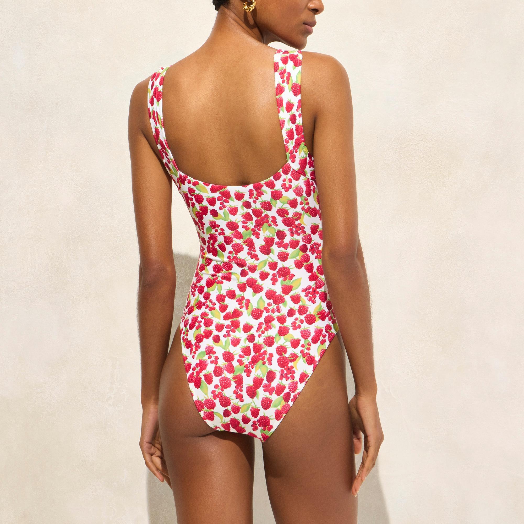 Nia ruched squareneck one-piece swimsuit in raspberry print Product Image