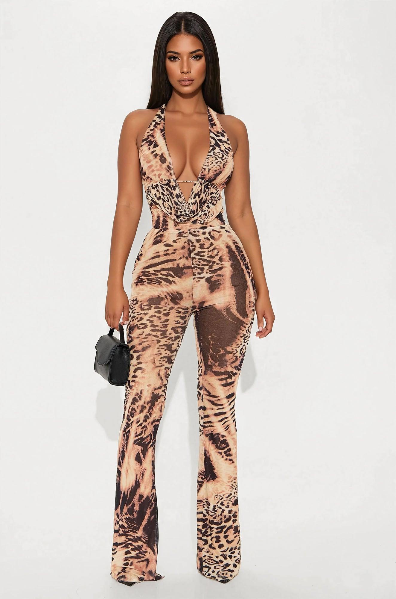 Wild One Leopard Print Mesh Jumpsuit - Leopard Female Product Image