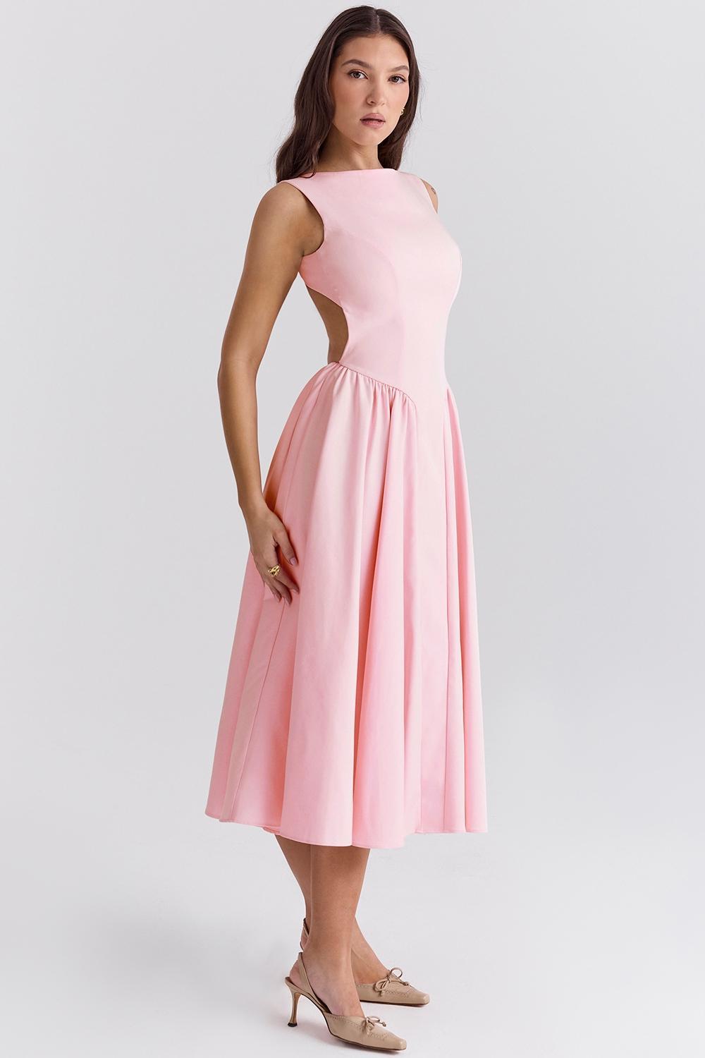 Cindy  ballerina pink twill midi sundress Product Image