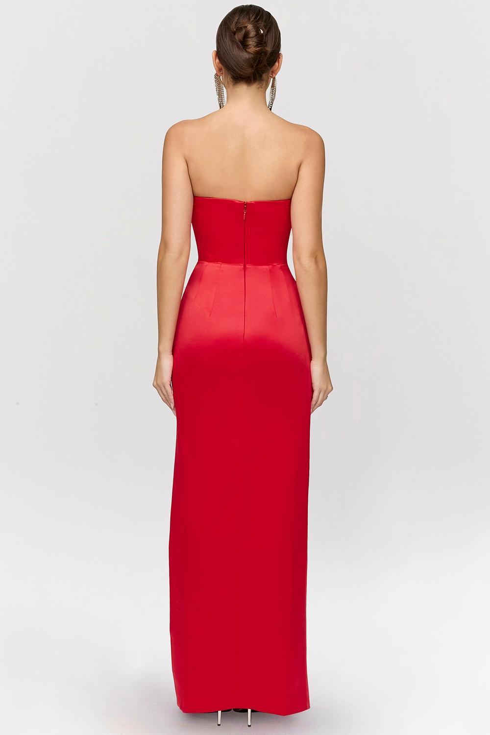 Adrienne  scarlet satin strapless gown Product Image