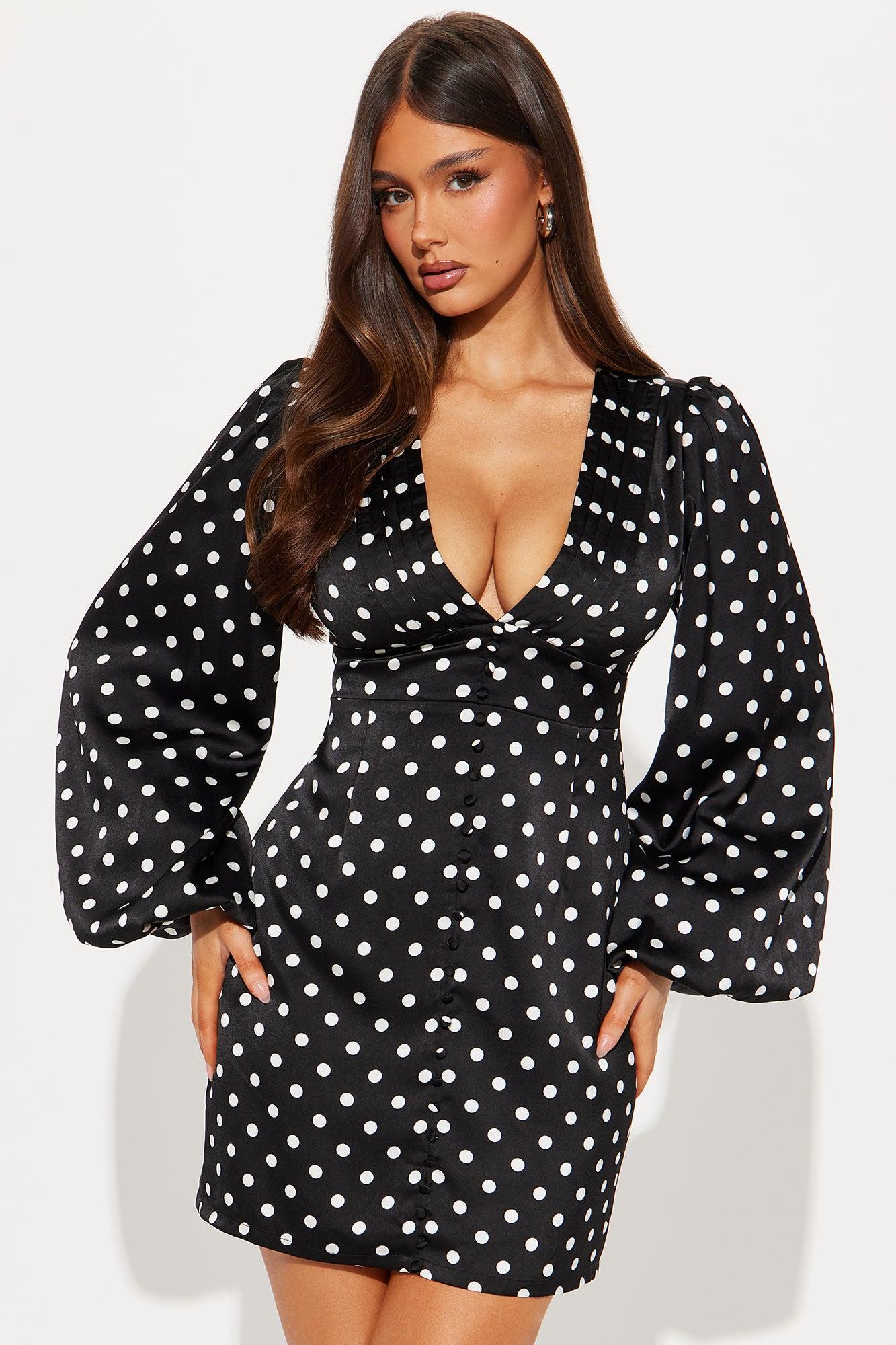 Celeste Polka Dot Satin Mini Dress - Black/White Product Image