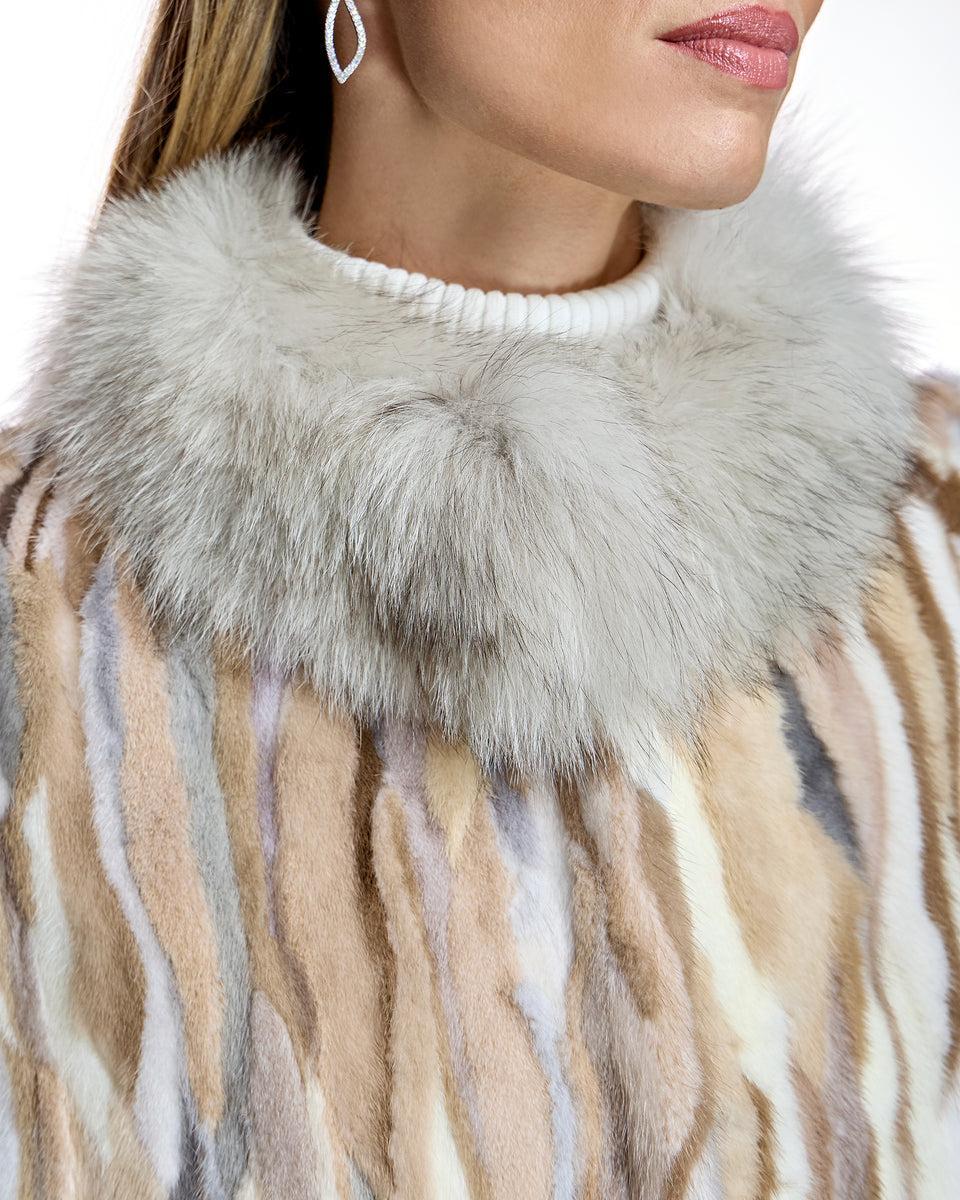 Semi Sheared Mink Section Cape with Fox Trim Product Image