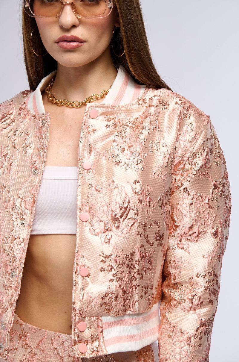 SWEET THING BROCADE BOMBER IN PINK Product Image