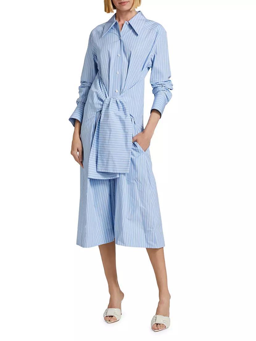 Striped Tie-Waist Poplin Midi-Shirtdress Product Image