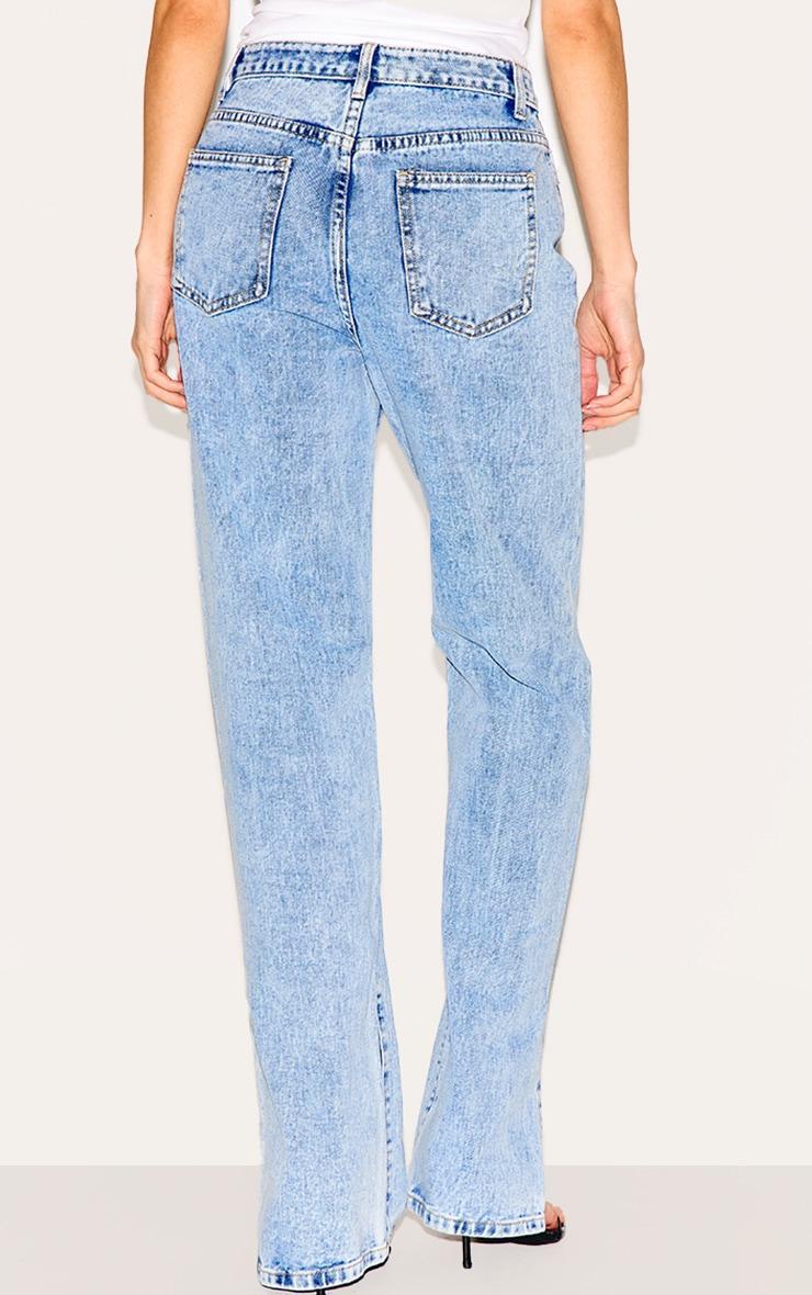 Ice Blue Ripped Split Hem Jeans Product Image