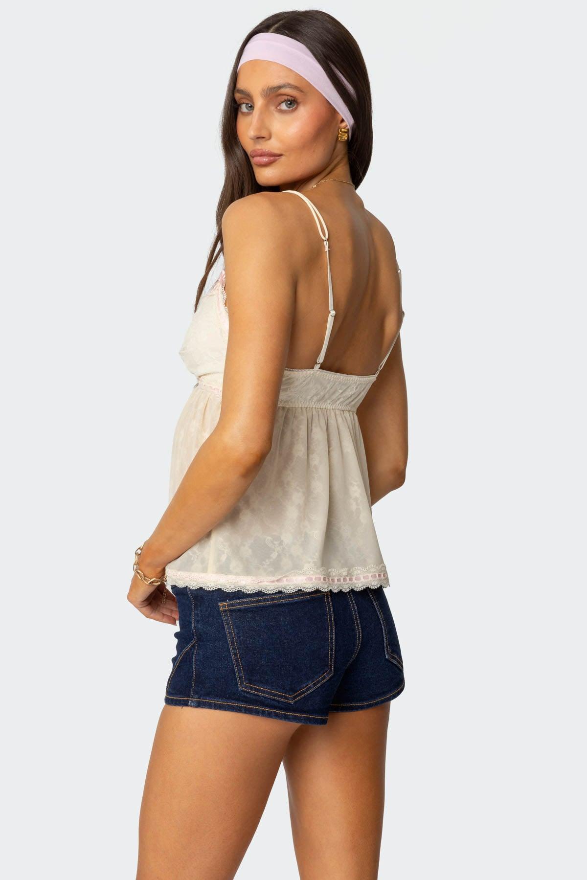 Ribbon Sheer Lace Babydoll Top Product Image