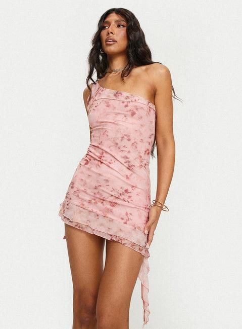 Bramwell One Shoulder Mini Dress Pink Product Image