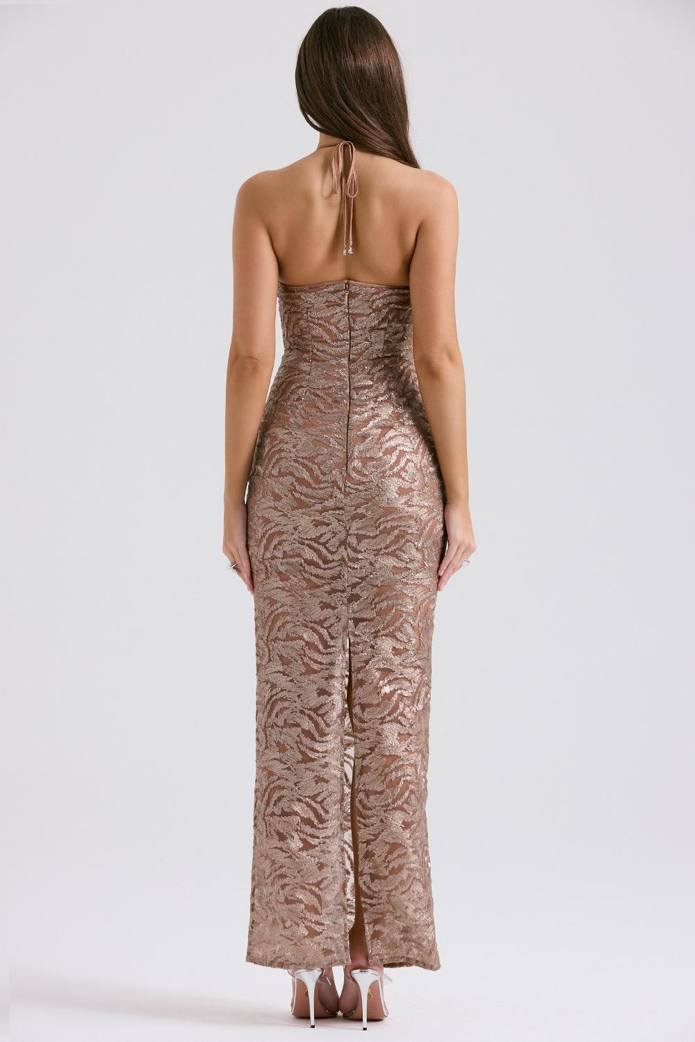 Giada  rose gold embroidered sequinned gown Product Image