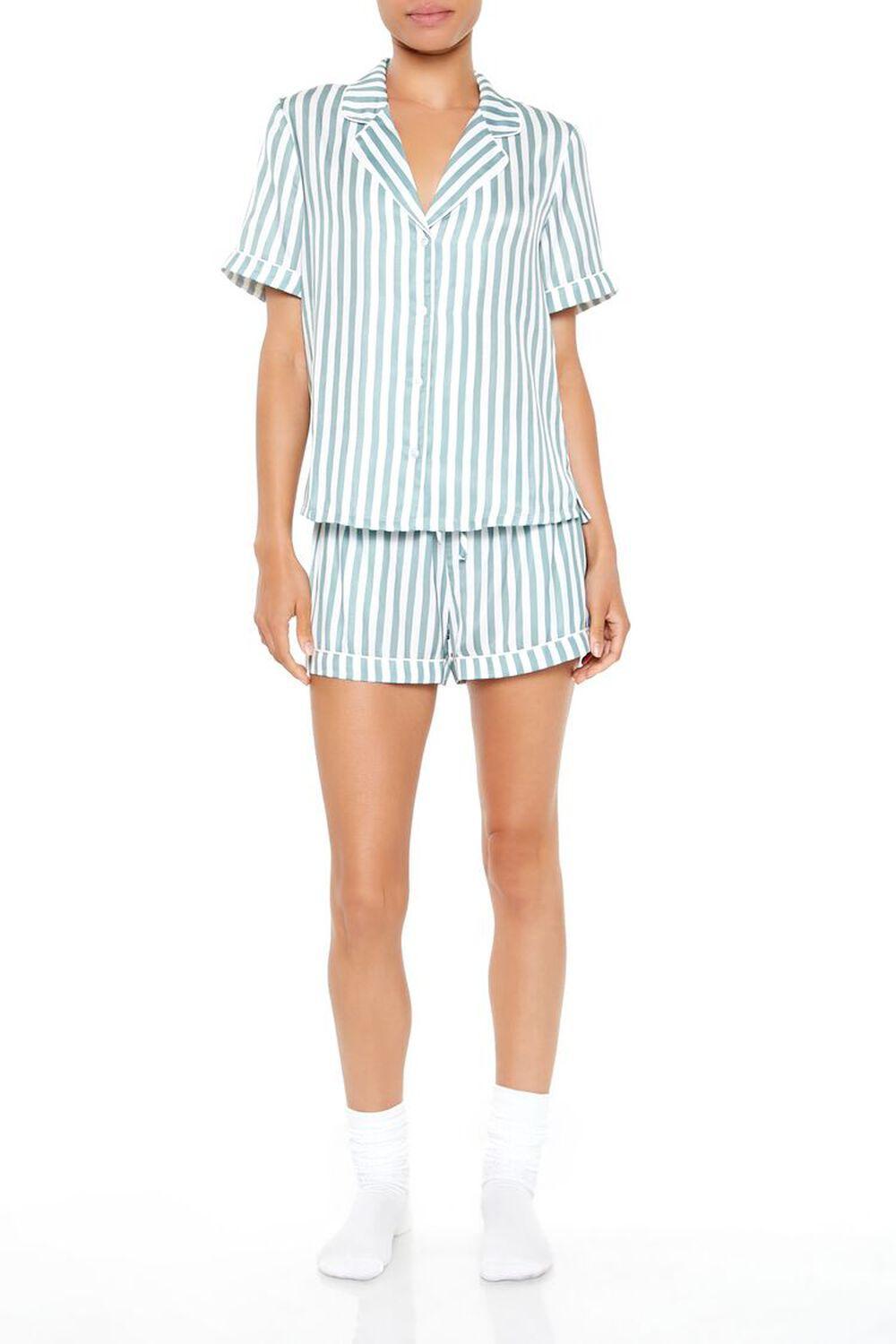 Striped Shirt & Shorts Pajama Set | Forever 21 Product Image