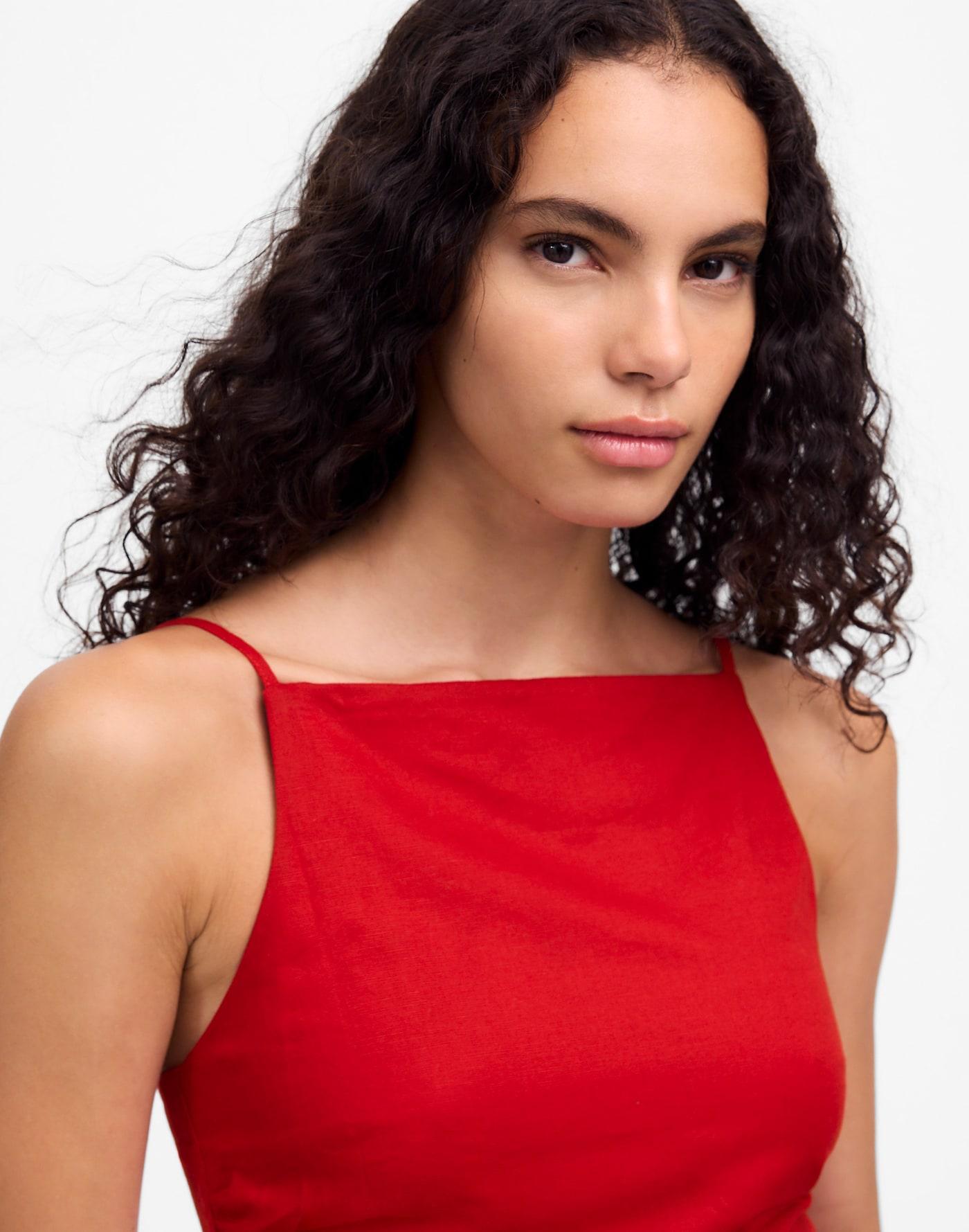 Ruched Squareneck Tank in Linen-Cotton Product Image