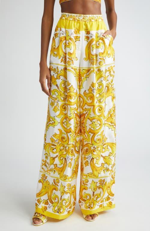 DOLCE & GABBANA Wide-leg Silk Trousers In Yellow Product Image