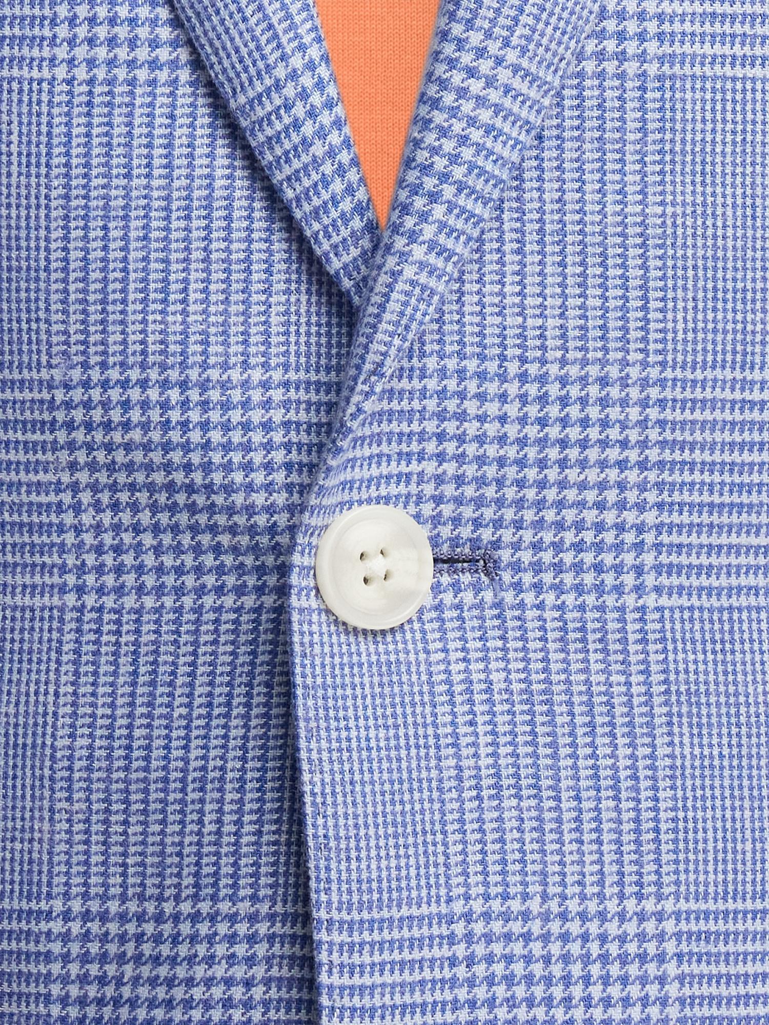 Linen Blend Single Breasted Notch Lapel Sport Coat - Blue Product Image
