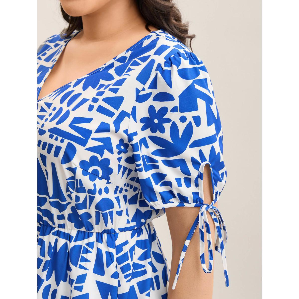 Plus Size Floral Abstract Print Pockets Midi Dress Multicolor Women V-neck Sleeveless Curvy BloomChic 22-24/3X Product Image