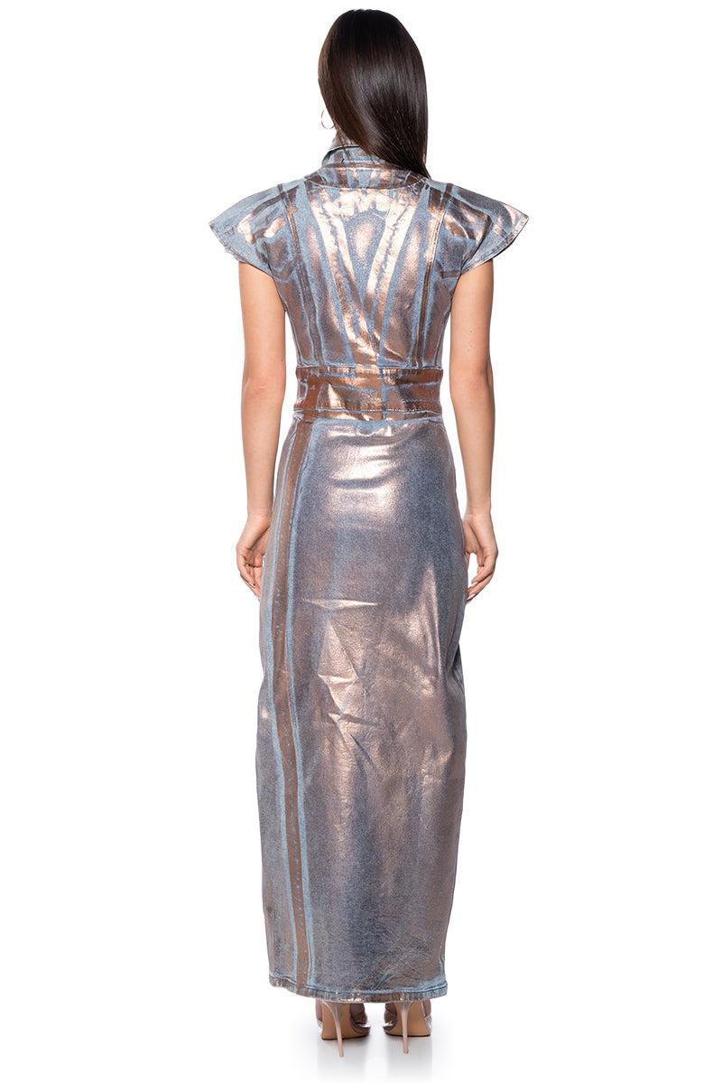 NEVER TOO MUCH DENIM METALLIC MAXI DRESS Product Image