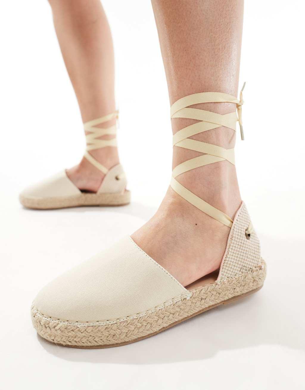 Truffle Collection ankle tie espadrilles in cream Product Image