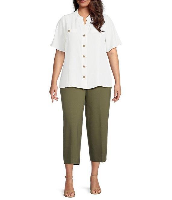 Anne Klein Plus Size Mandarin Collar Flutter Short Sleeve Button Front Top Product Image