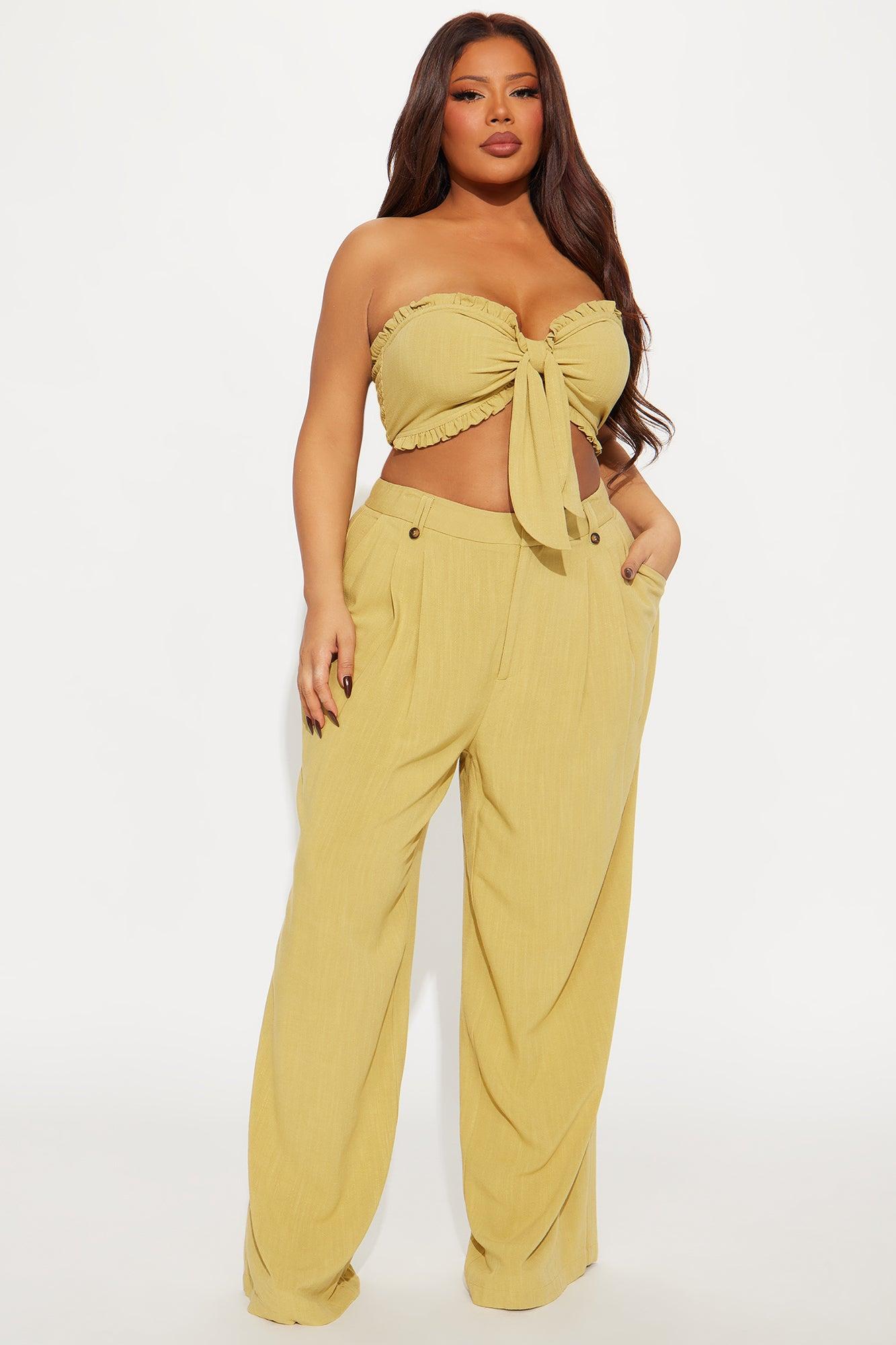 Juliette Linen Pant Set - Chartreuse Product Image