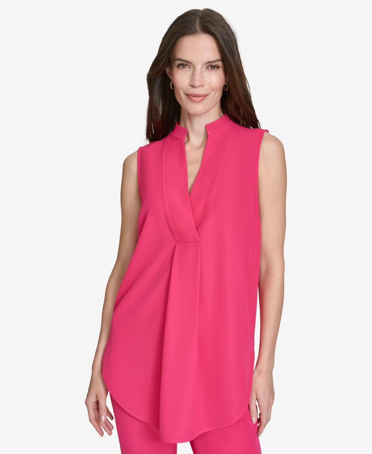 Halston Womens Sleeveless V-Neck Shirttail Top Product Image