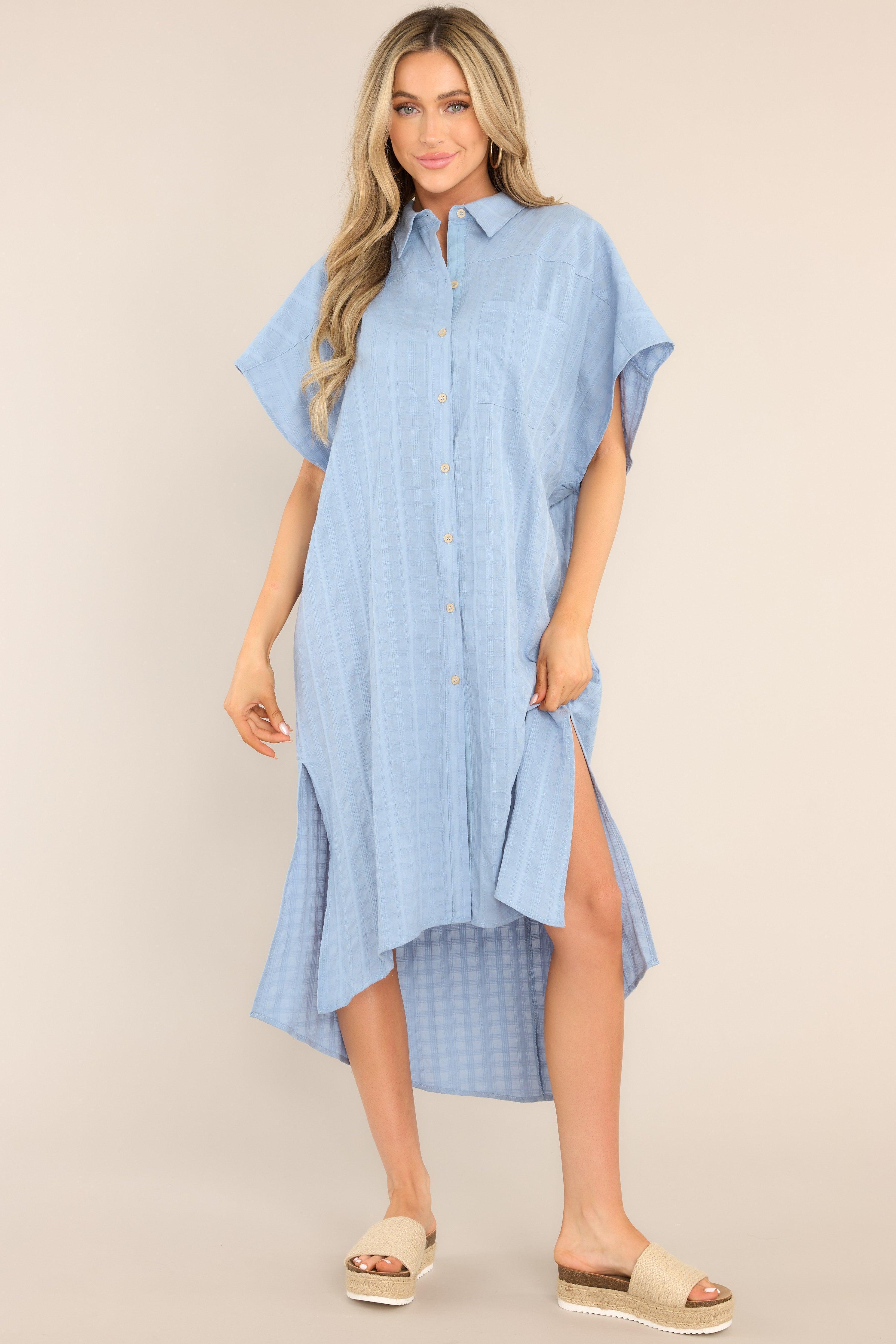 Choose Joy Sky Blue Midi Shirt Dress Product Image