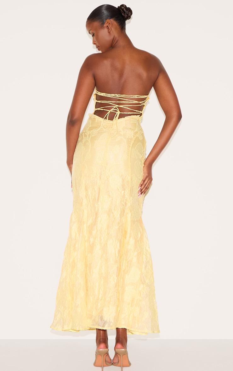Lemon Textured Lace Up Back Maxi Dress Product Image