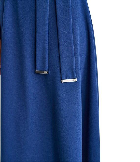 DKNY by Donna Karan Knit Round Neck Short Ruched Sleeve Tie Waist Midi Dress Product Image
