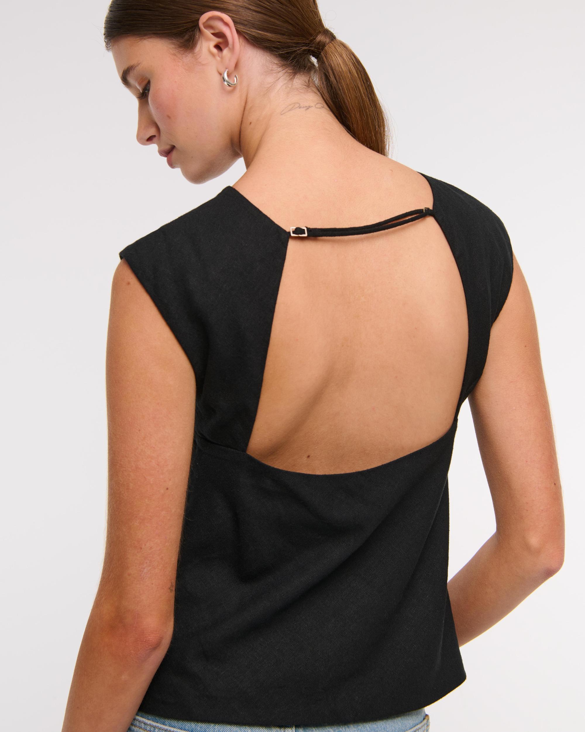 Linen-Blend Skimming Shell Top Product Image