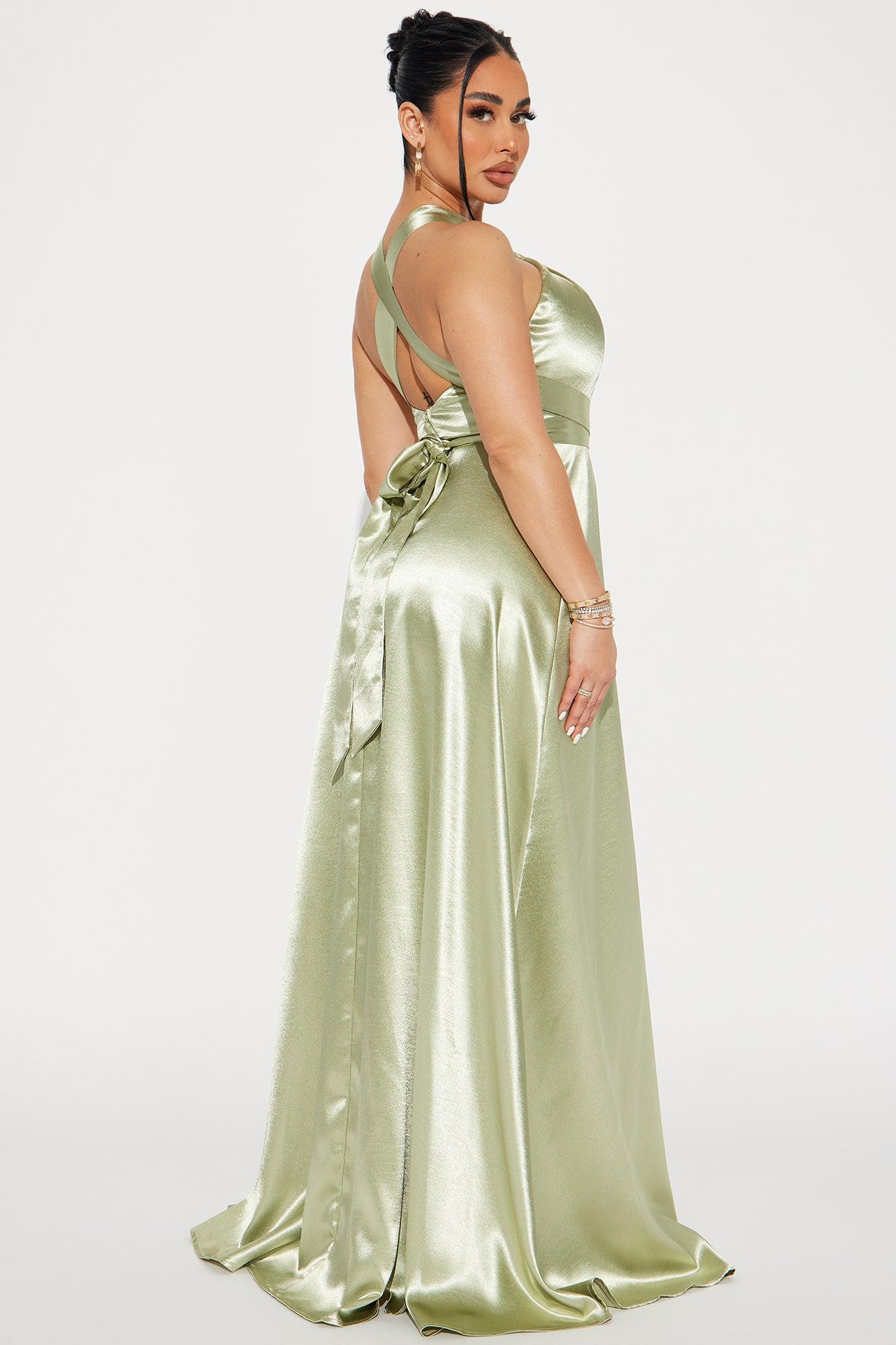 Mae Satin Gown - Olive Product Image