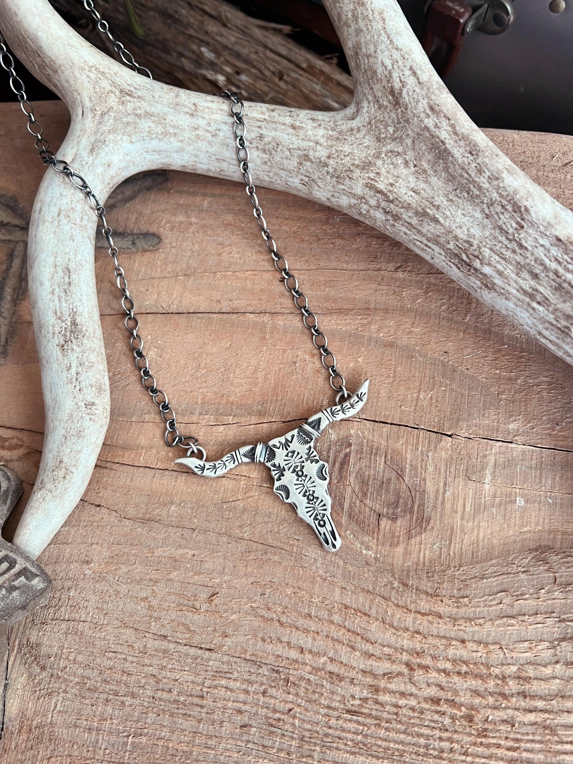 Texas Walker Longhorn Navajo Handcrafted Sterling Necklace Product Image