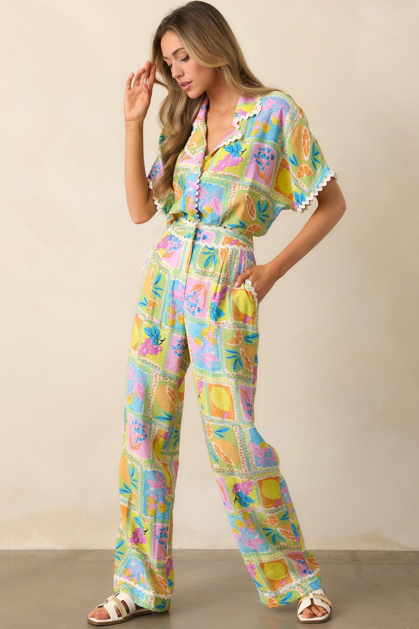 Fruitful Fun Green Tropical Print Pants Product Image