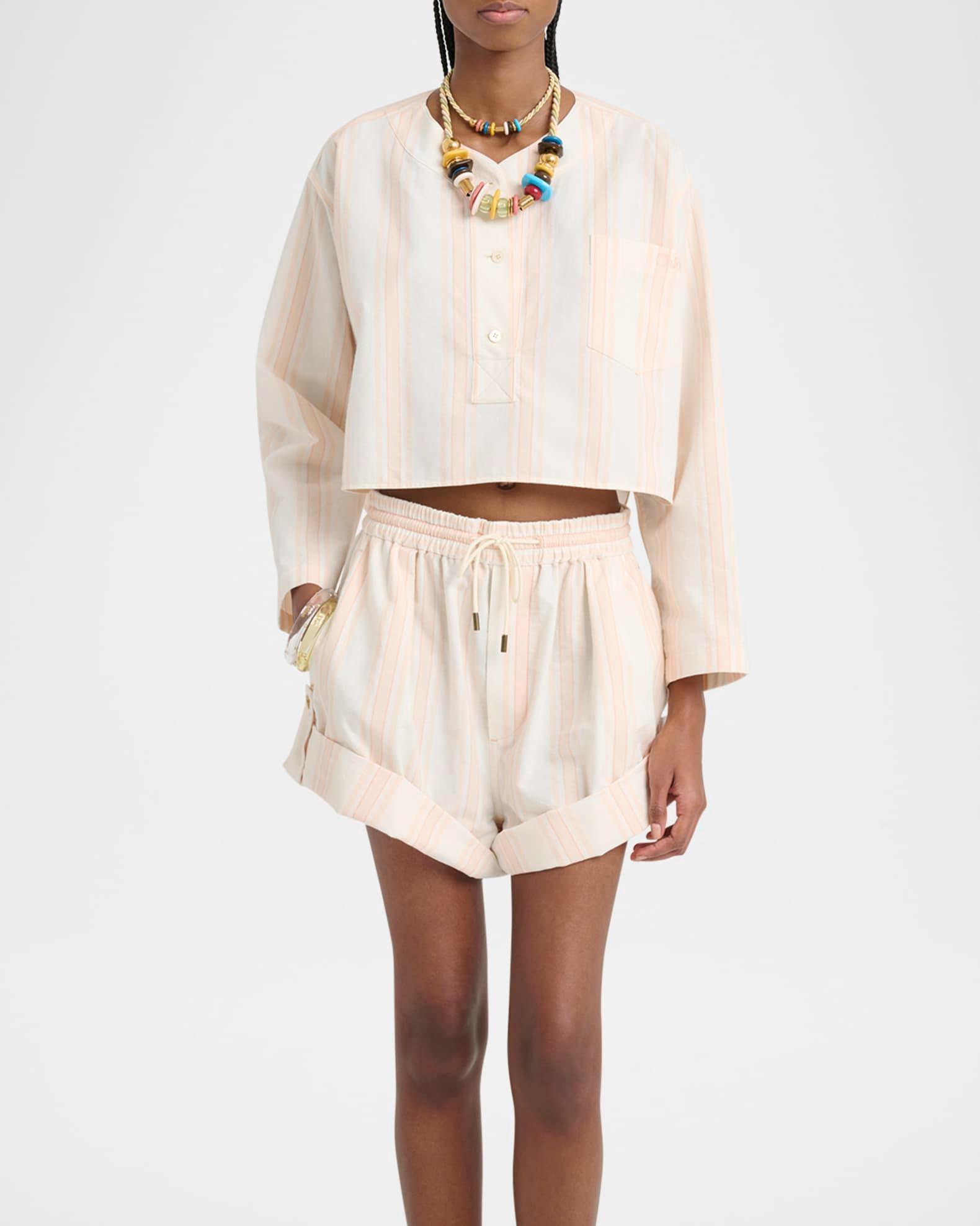 Striped Long-Sleeve Crop Top Product Image