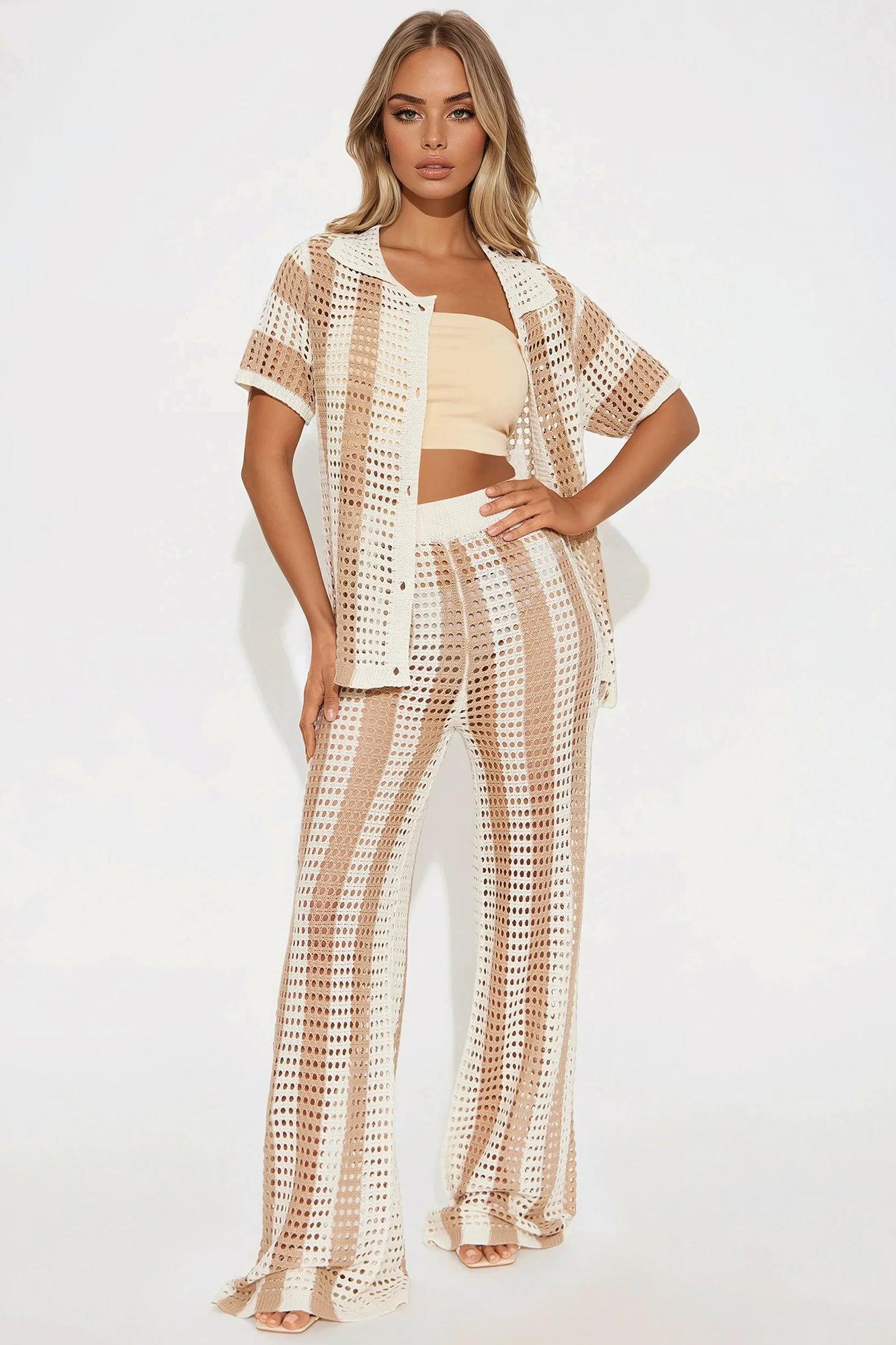 Hayden Crochet Pant Set - Taupe/combo Product Image