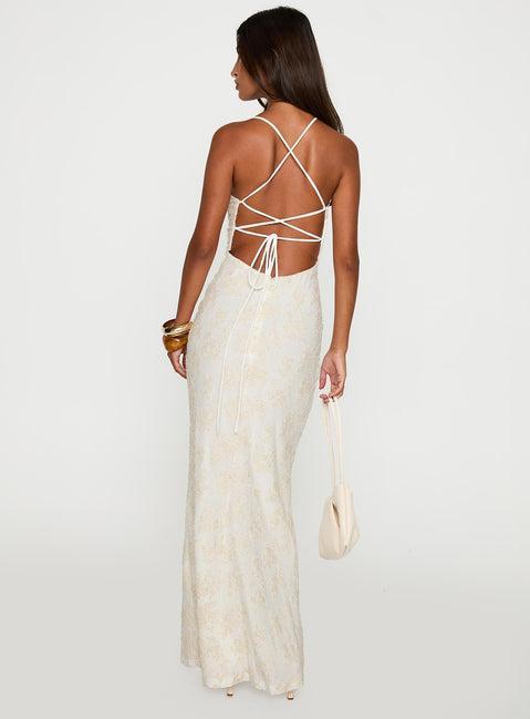 Starcrossed Halter Maxi Dress Cream Product Image
