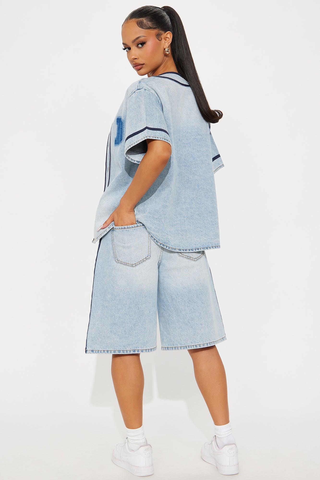 Vintage Vibes Denim Short Set - Light Wash Product Image