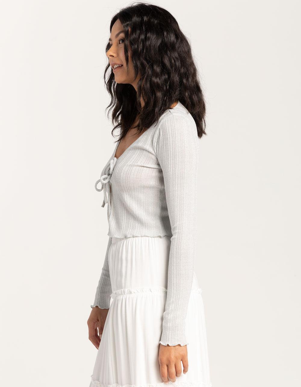 RSQ Womens Tie Front Lurex Cardigan - SILVER Product Image