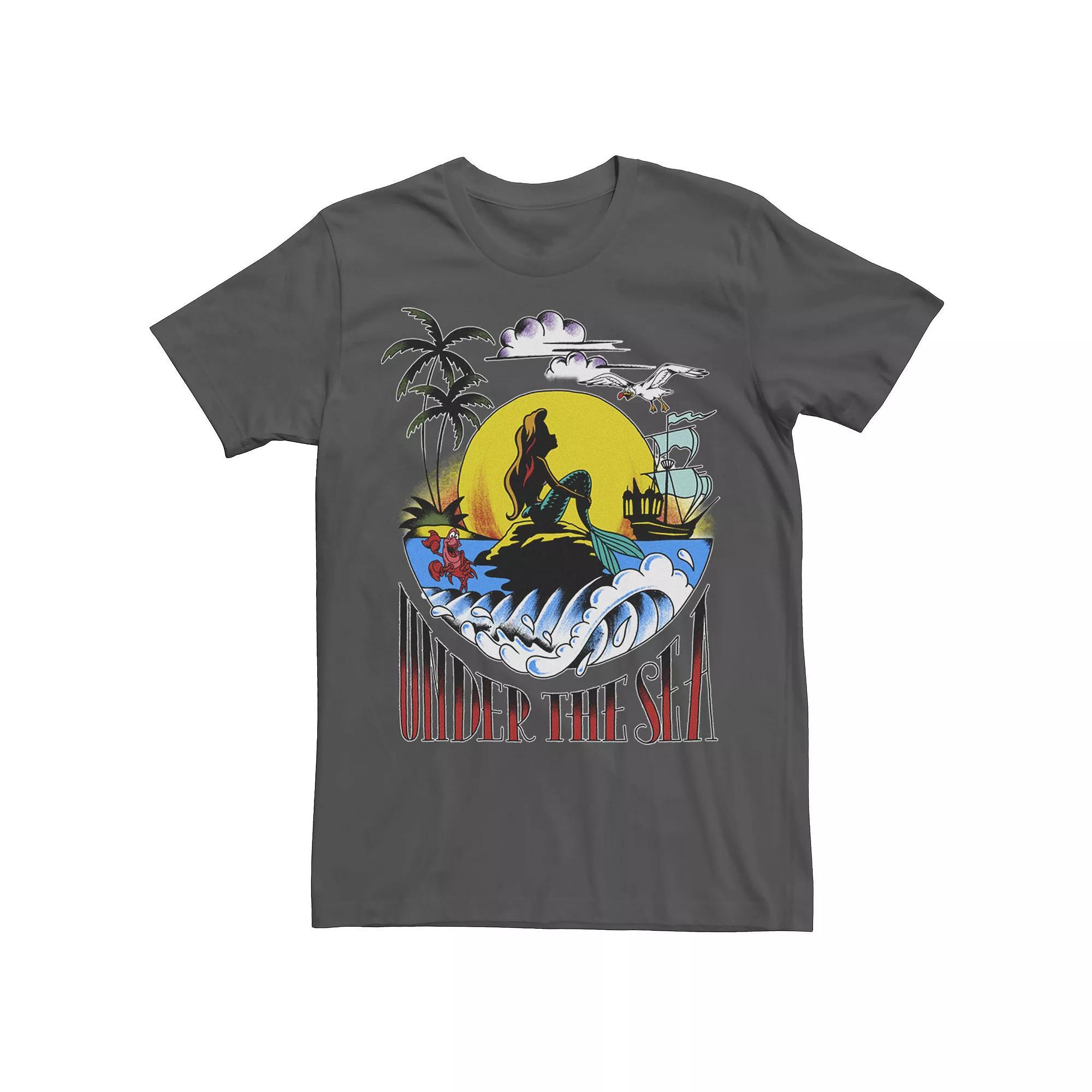 Disney's The Little Mermaid Tattoo Style Poster Men's Tee, Size: Large, Grey Product Image